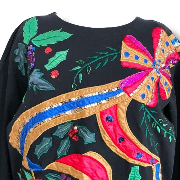 Vintage 1980s Accessory Lady Womens Top Sz Medium Black Beaded Sequins Loud - Picture 4 of 11